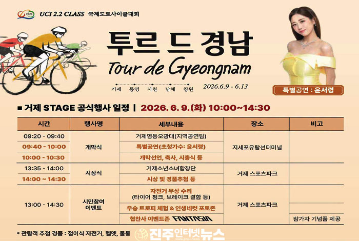 투르 드 경남 2026, 거제 STAGE 6월 9일 개막…세계 19개국 선수들 남해안 누빈다