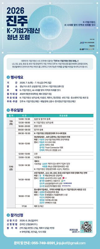 2026 진주 K-기업가정신 청년 포럼 9~10일 개최