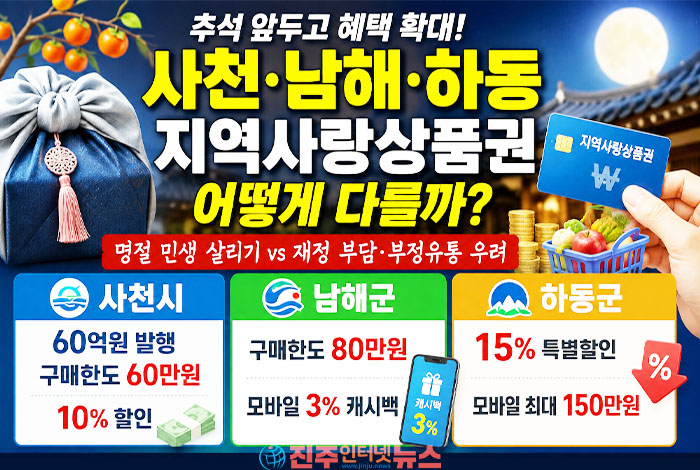 추석 앞둔 사천·남해·하동, 지역사랑상품권 ‘퍼주기 경쟁’인가…민생경제 해법인가
