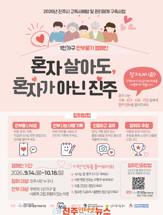 진주시평거종합사회복지관 고독사 위험 대응 1인가구 안부 묻기 캠페인 추진