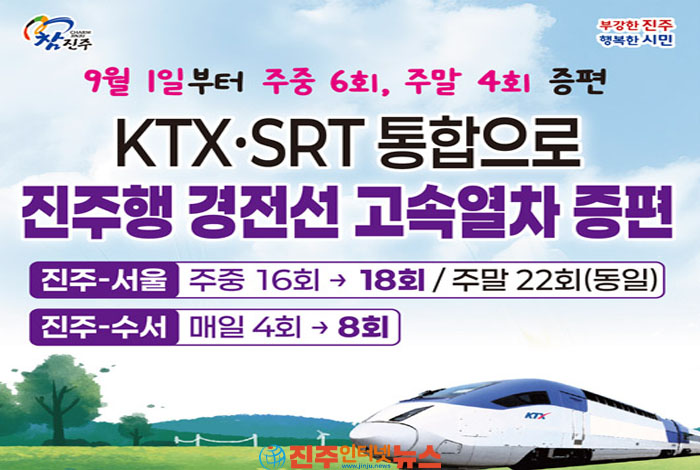 9월 1일부터 진주행 KTX·SRT 증편…경전선 고속열차 주중 26회·주말 30회 운행0